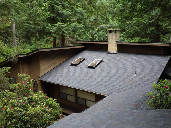New asphalt roof on home in the forest
